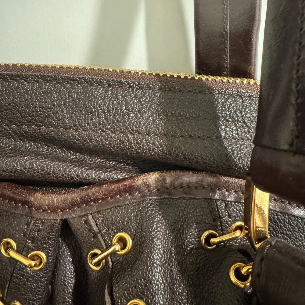 Burberry Prorsum Metal Stitch Lowry Large Brown Leather Tote w/Strap &Dust Bag
